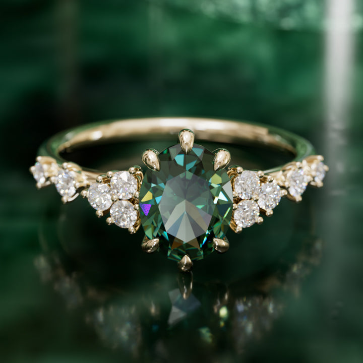 Odelia Oval Green Sapphire Unique Engagement Ring Nature Inspired By Valley Rose