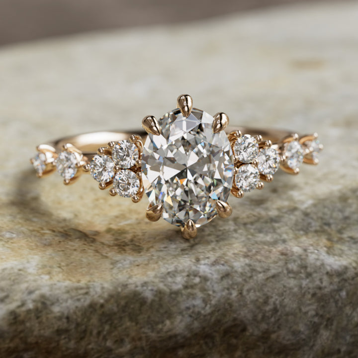 Odelia Oval Labor Diamant Einzigartiger Verlobungsring Von Der Natur Inspiriert (Nur Fassung)