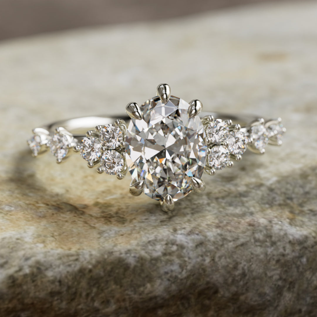 Odelia Oval Labor Diamant Einzigartiger Verlobungsring Von Der Natur Inspiriert (Nur Fassung)