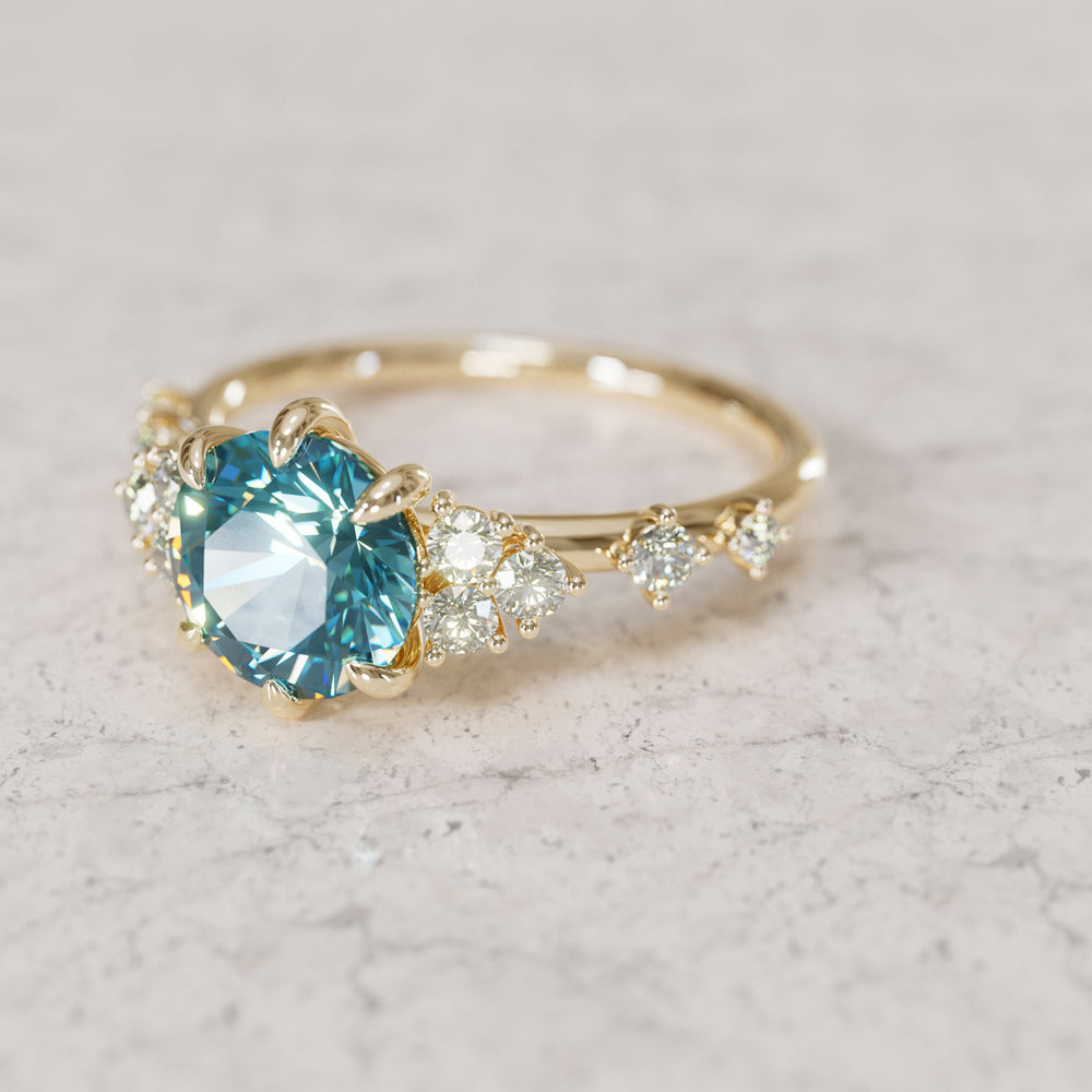 Celestial Engagement Ring with Round Blue Sapphire and Diamonds By Valley Rose