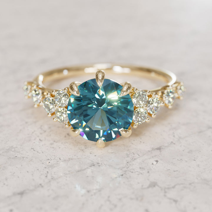 Odessa Round Blue Sapphire Unique Engagement Ring Nature Inspired By Valley Rose