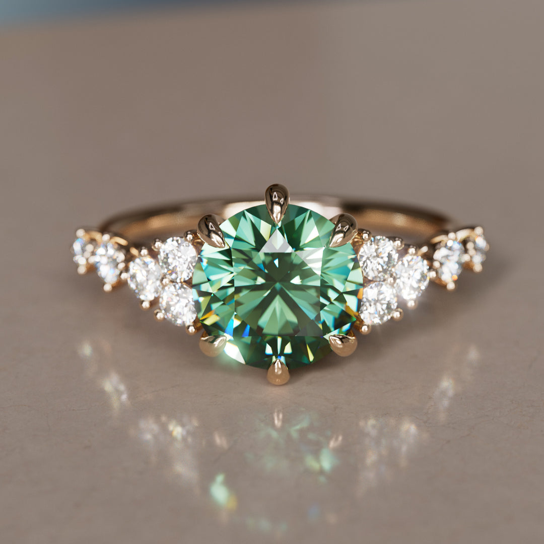 Odessa Round Green Sapphire Unique Engagement Ring Nature Inspired (Setting Only)