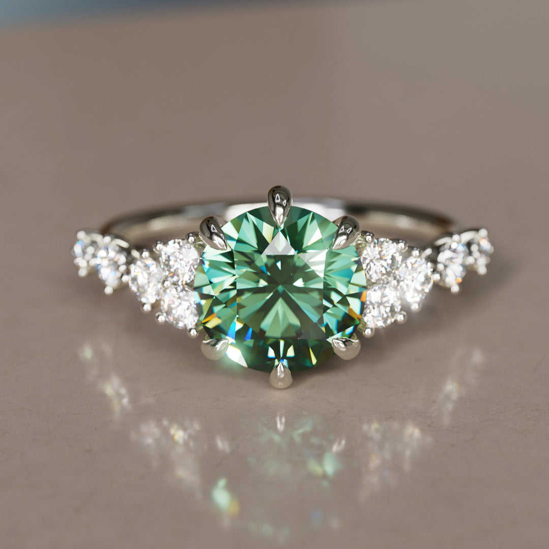 Odessa Round Green Sapphire Unique Engagement Ring Nature Inspired (Setting Only)