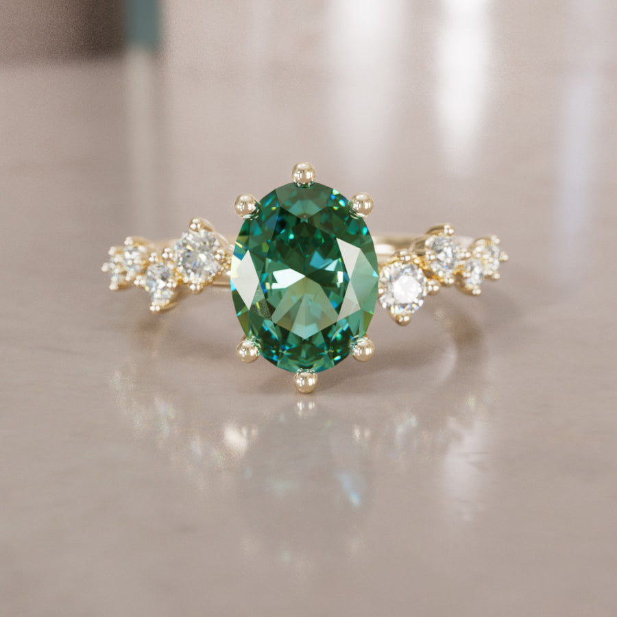 Celestial engagement ring Nature Inspired with Pear Green Sapphire By Valley Rose
