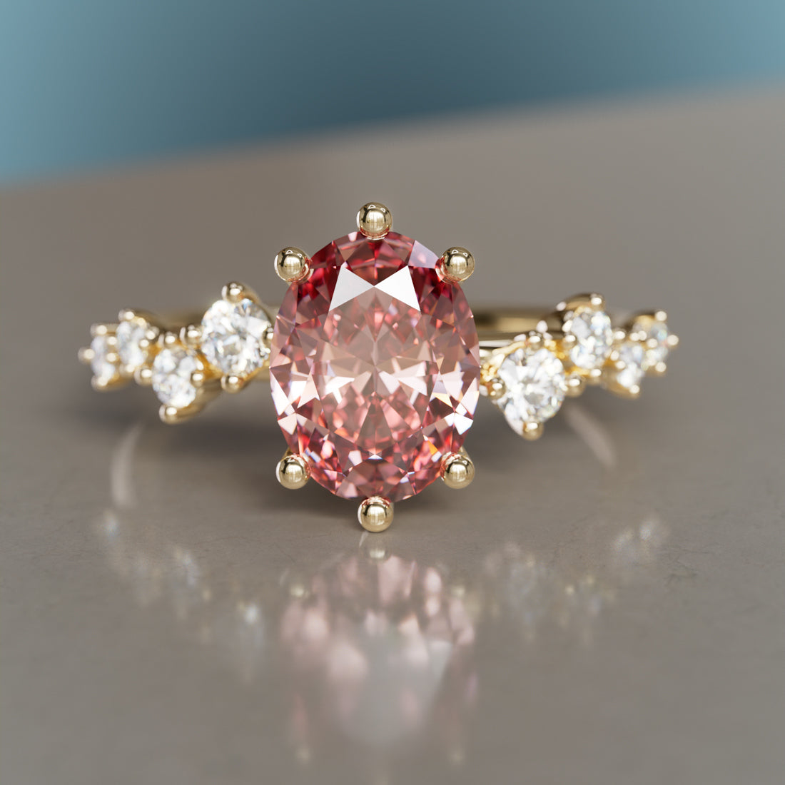 Celestial engagement ring Nature Inspired with Oval Pink Diamond