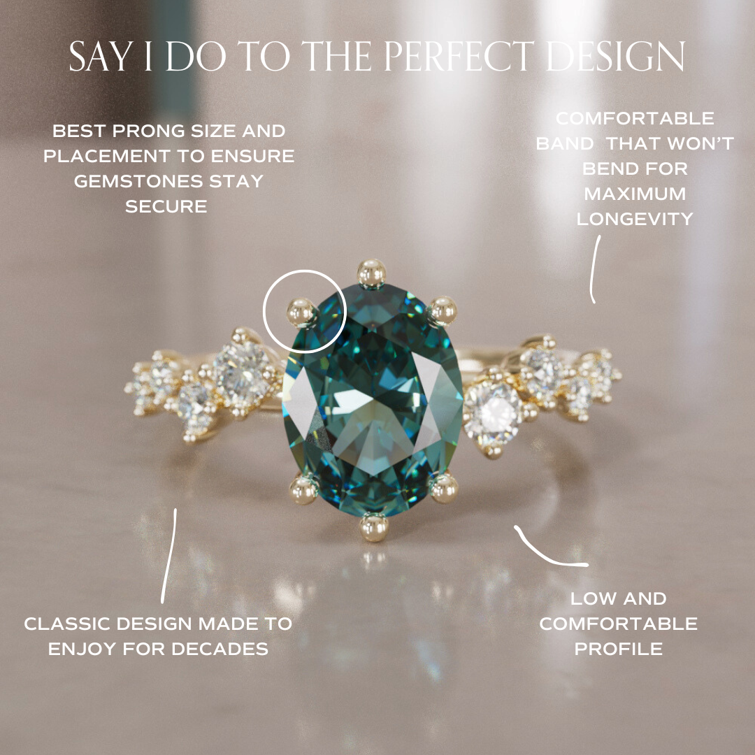 Celestial engagement ring Nature Inspired with Pear Teal Sapphire By Valley Rose