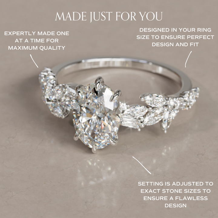 Olearia Oval Diamond Engagement Flower Ring Nature Inspired By Valley Rose