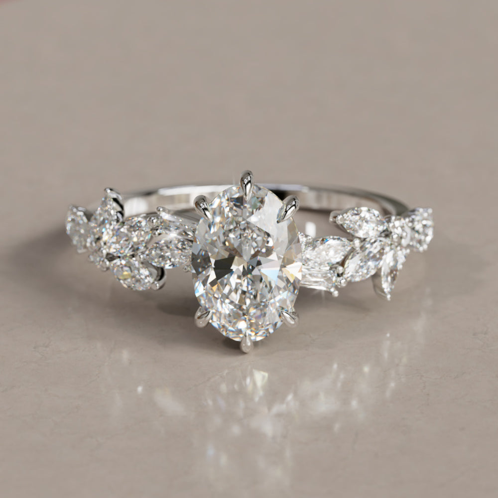 Olearia Oval Diamond Engagement Flower Ring Nature Inspired By Valley Rose