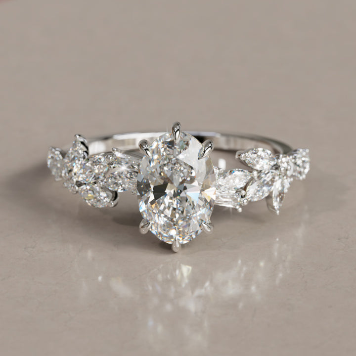 Olearia Oval Diamond Engagement Flower Ring Nature Inspired By Valley Rose