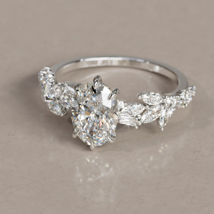 Olearia Oval Diamond Engagement Flower Ring Nature Inspired By Valley Rose