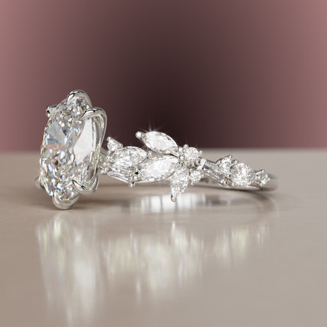 Olearia Oval Diamond Engagement Flower Ring Nature Inspired By Valley Rose