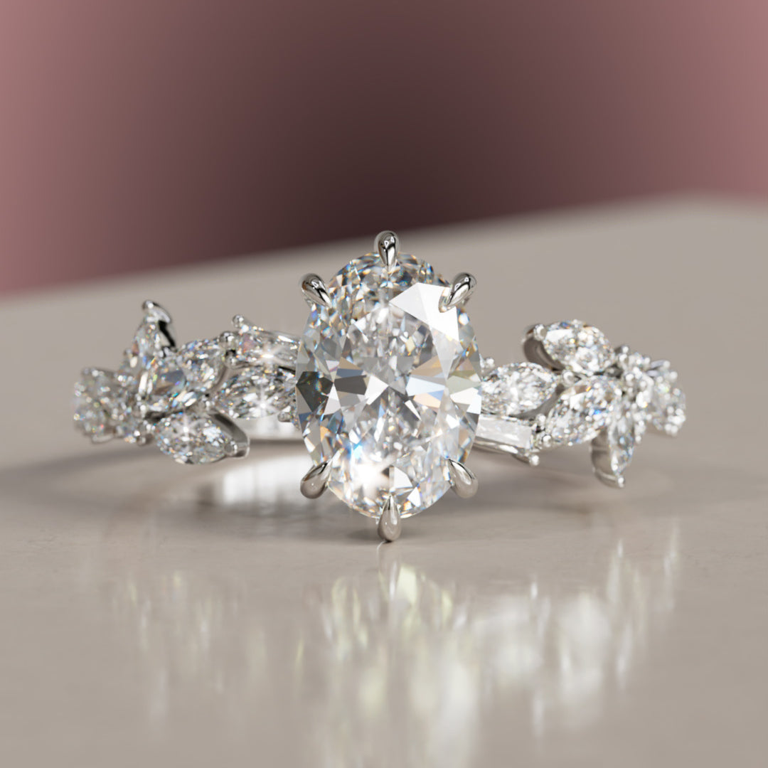 Olearia Oval Diamond Engagement Flower Ring Nature Inspired By Valley Rose