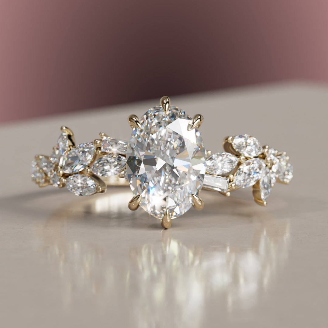 Olearia Oval Diamond Engagement Flower Ring Nature Inspired By Valley Rose