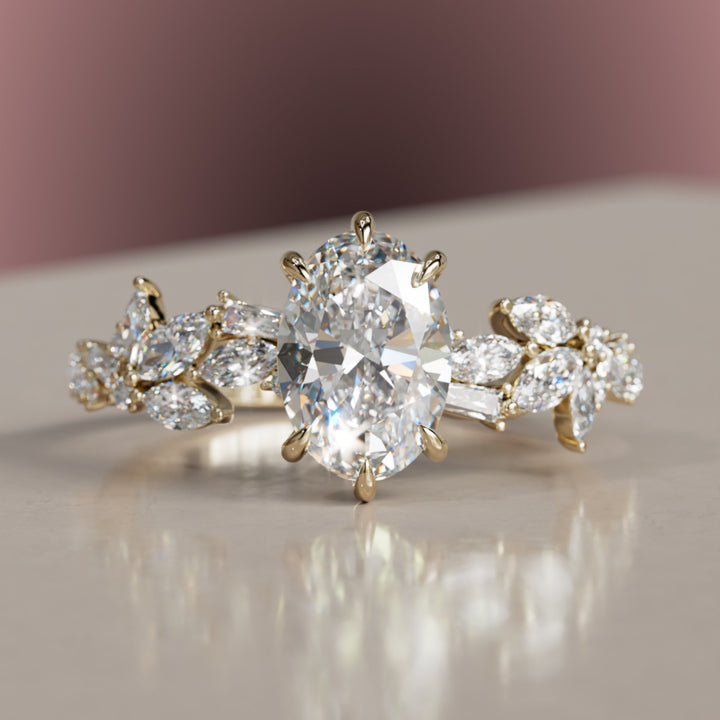 Olearia Oval Diamond Engagement Flower Ring Nature Inspired By Valley Rose