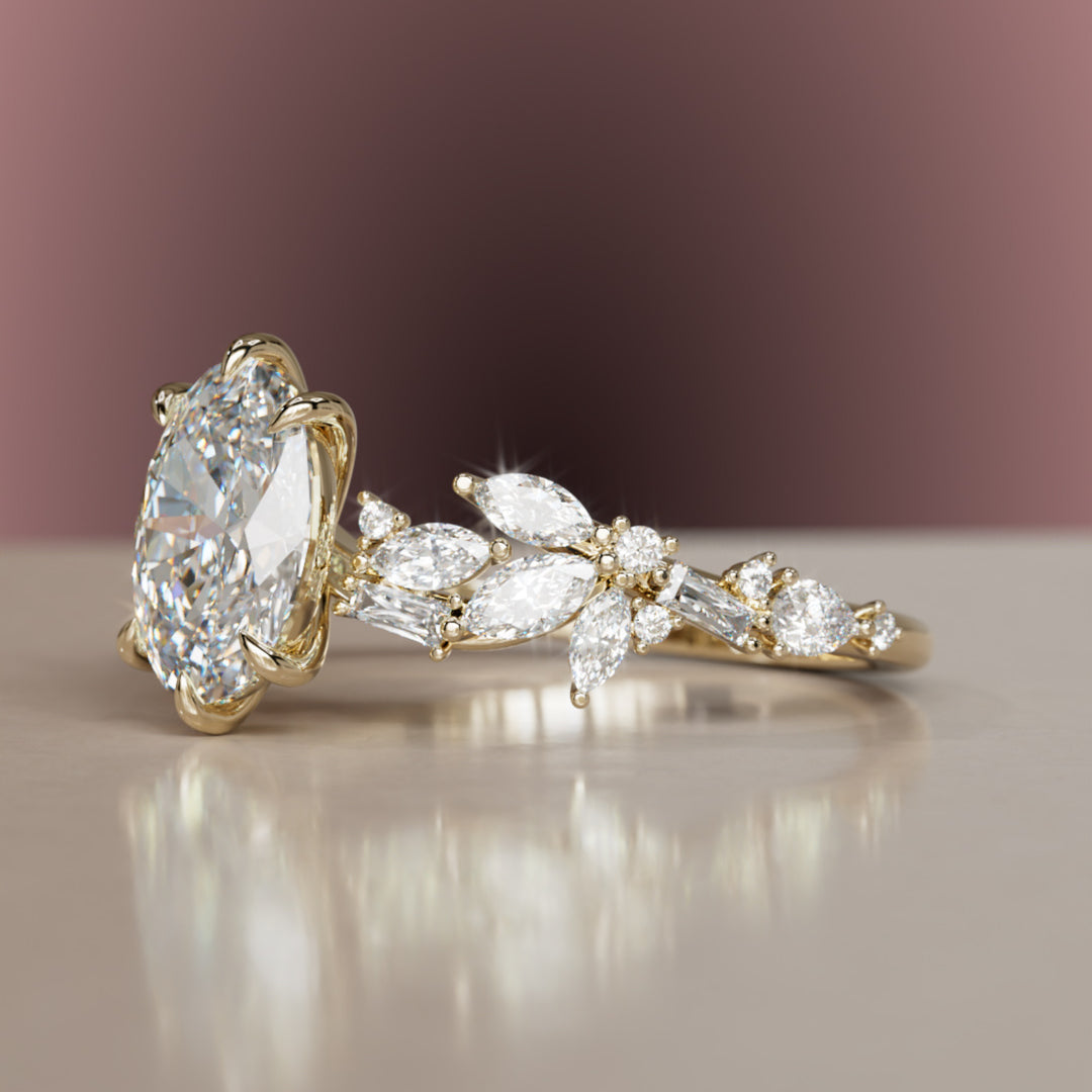 Olearia Oval Diamond Engagement Flower Ring Nature Inspired By Valley Rose