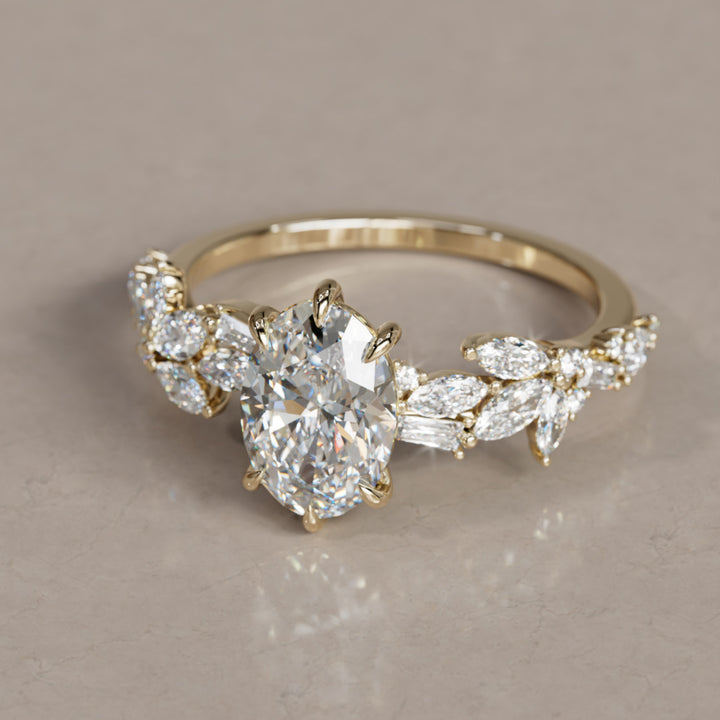 Olearia Oval Diamond Engagement Flower Ring Nature Inspired By Valley Rose