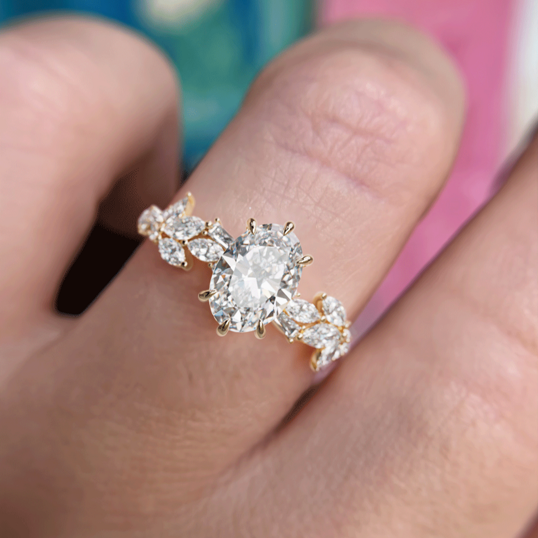 Olearia Oval Diamond Engagement Flower Ring Nature Inspired By Valley Rose