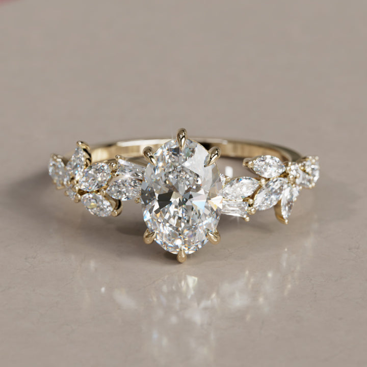 Olearia Oval Diamond Engagement Flower Ring Nature Inspired By Valley Rose