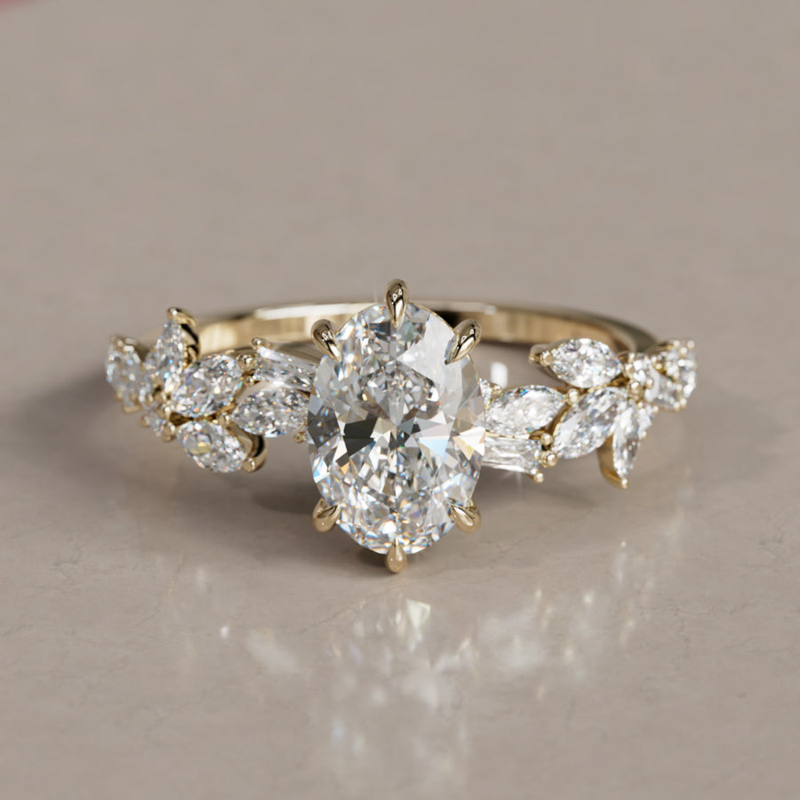 Olearia Oval Diamond Engagement Flower Ring Nature Inspired By Valley Rose