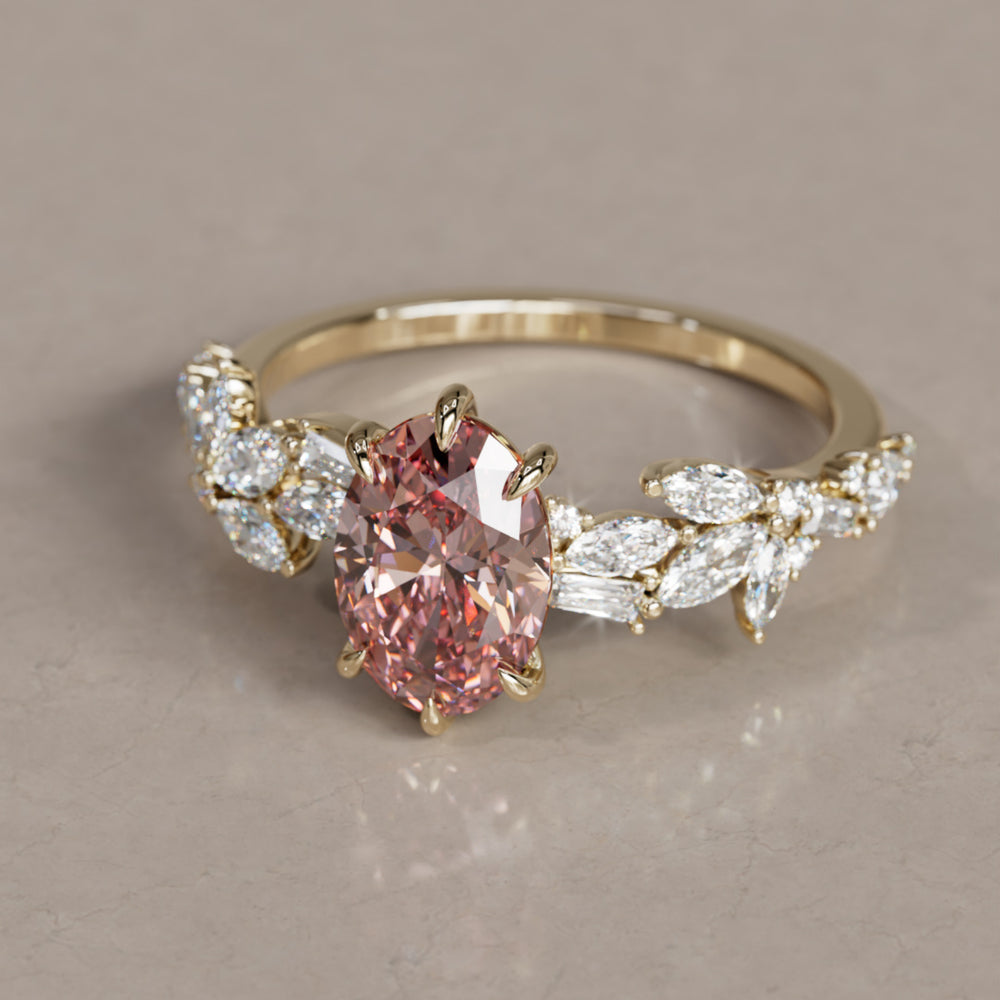 Olearia Oval Pink Diamond Engagement Flower Ring Nature Inspired By Valley Rose