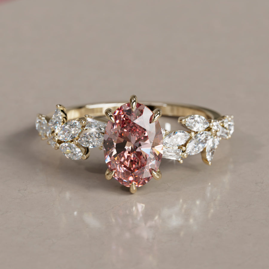 Olearia Oval Pink Diamond Engagement Flower Ring Nature Inspired By Valley Rose