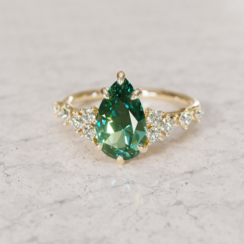 Unique Engagement Ring with Pear Green Sapphire and Diamonds By Valley Rose