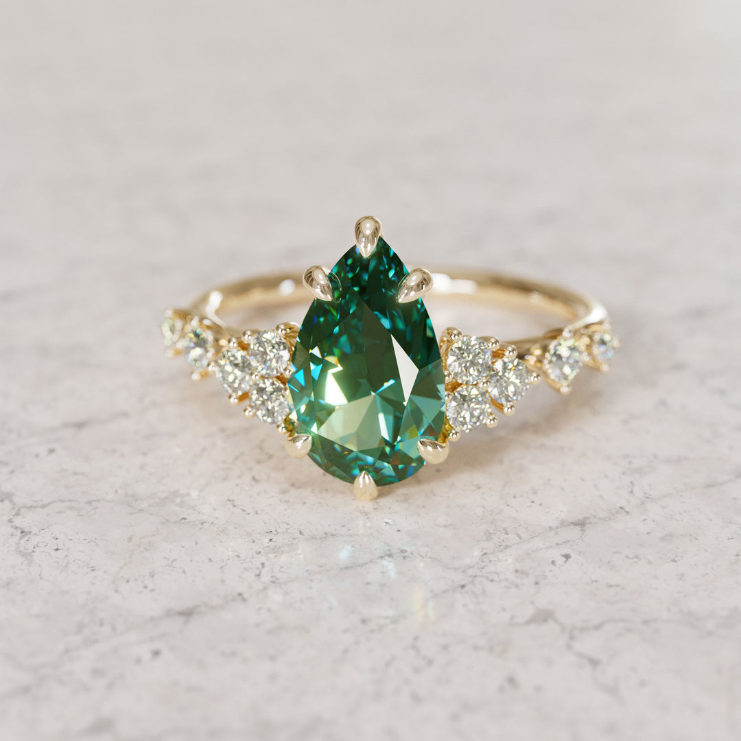 Unique Engagement Ring with Pear Green Sapphire and Diamonds By Valley Rose