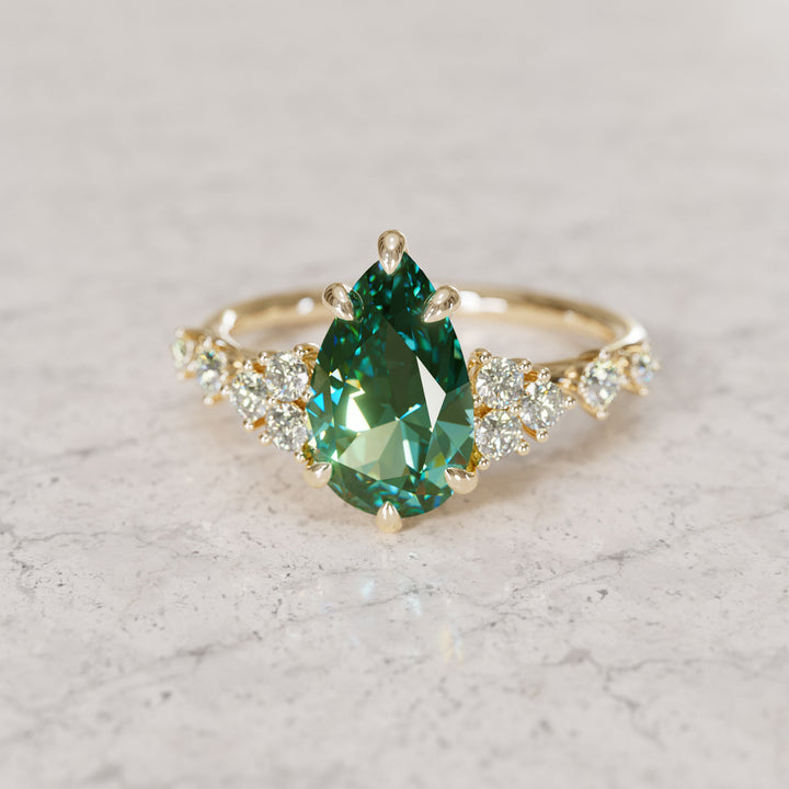 Unique Engagement Ring with Pear Green Sapphire and Diamonds By Valley Rose