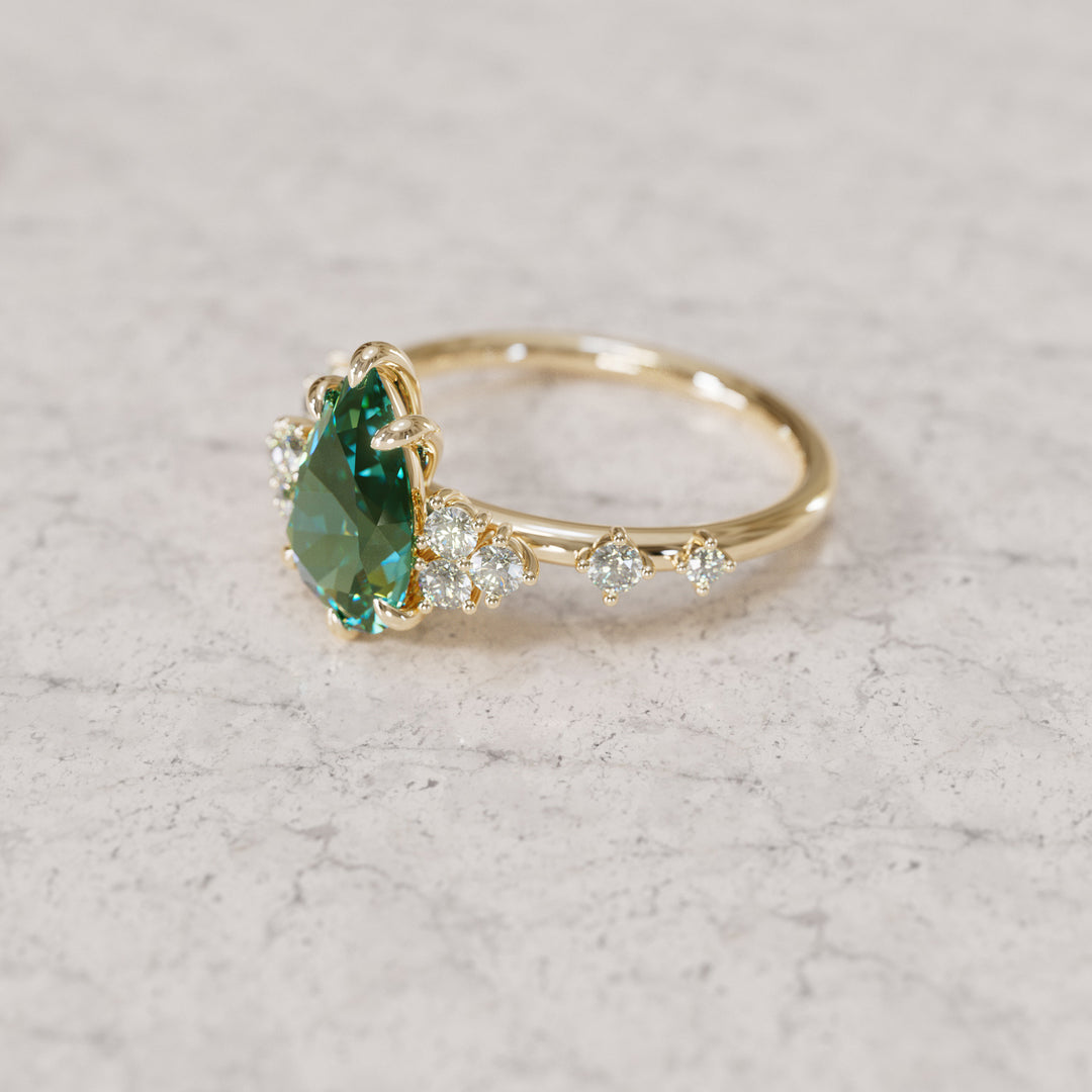 Unique Engagement Ring with Pear Green Sapphire and Diamonds By Valley Rose