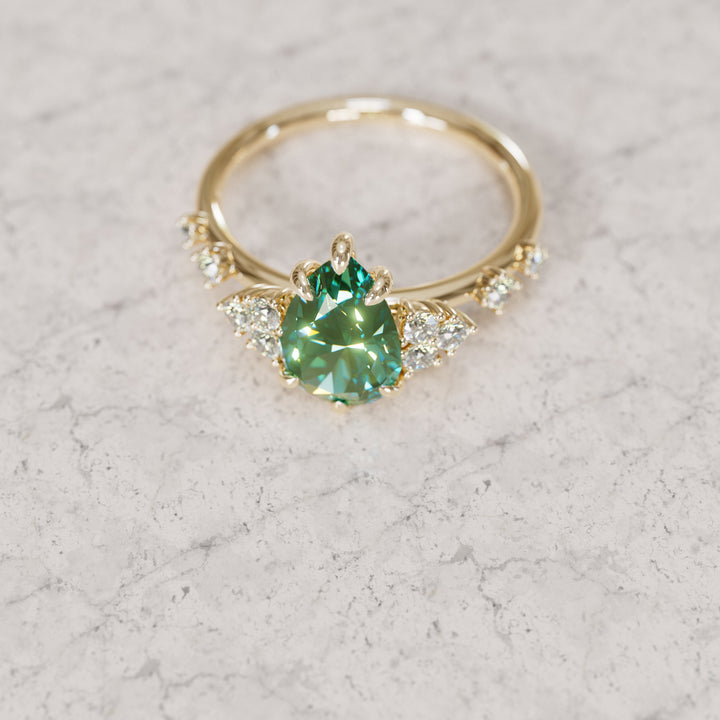 Unique Engagement Ring with Pear Green Sapphire and Diamonds By Valley Rose