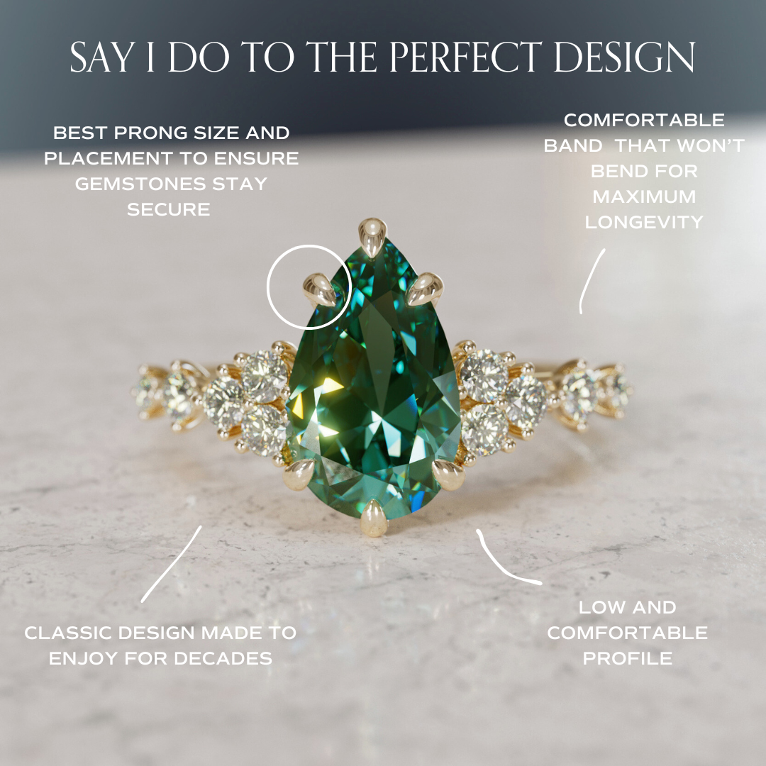 Unique Engagement Ring with Pear Green Sapphire and Diamonds By Valley Rose