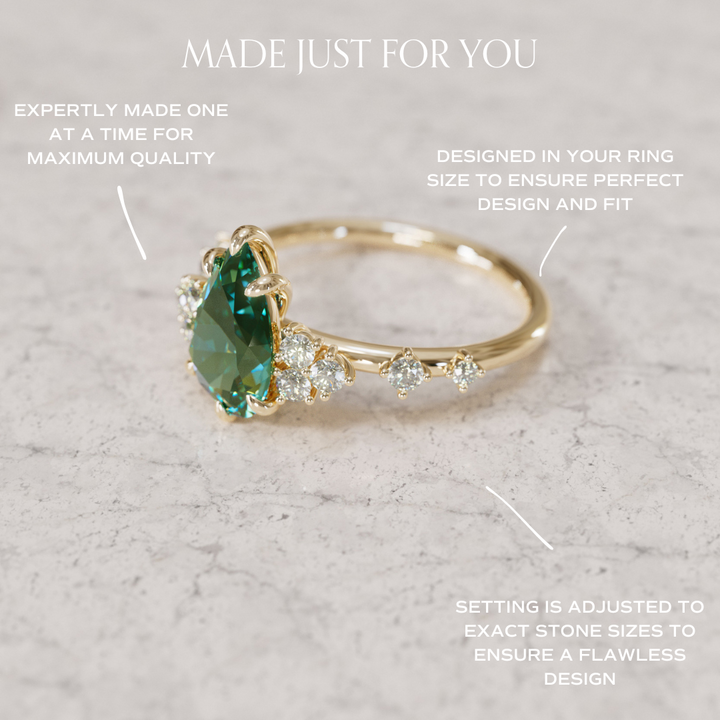 Unique Engagement Ring with Pear Green Sapphire and Diamonds By Valley Rose