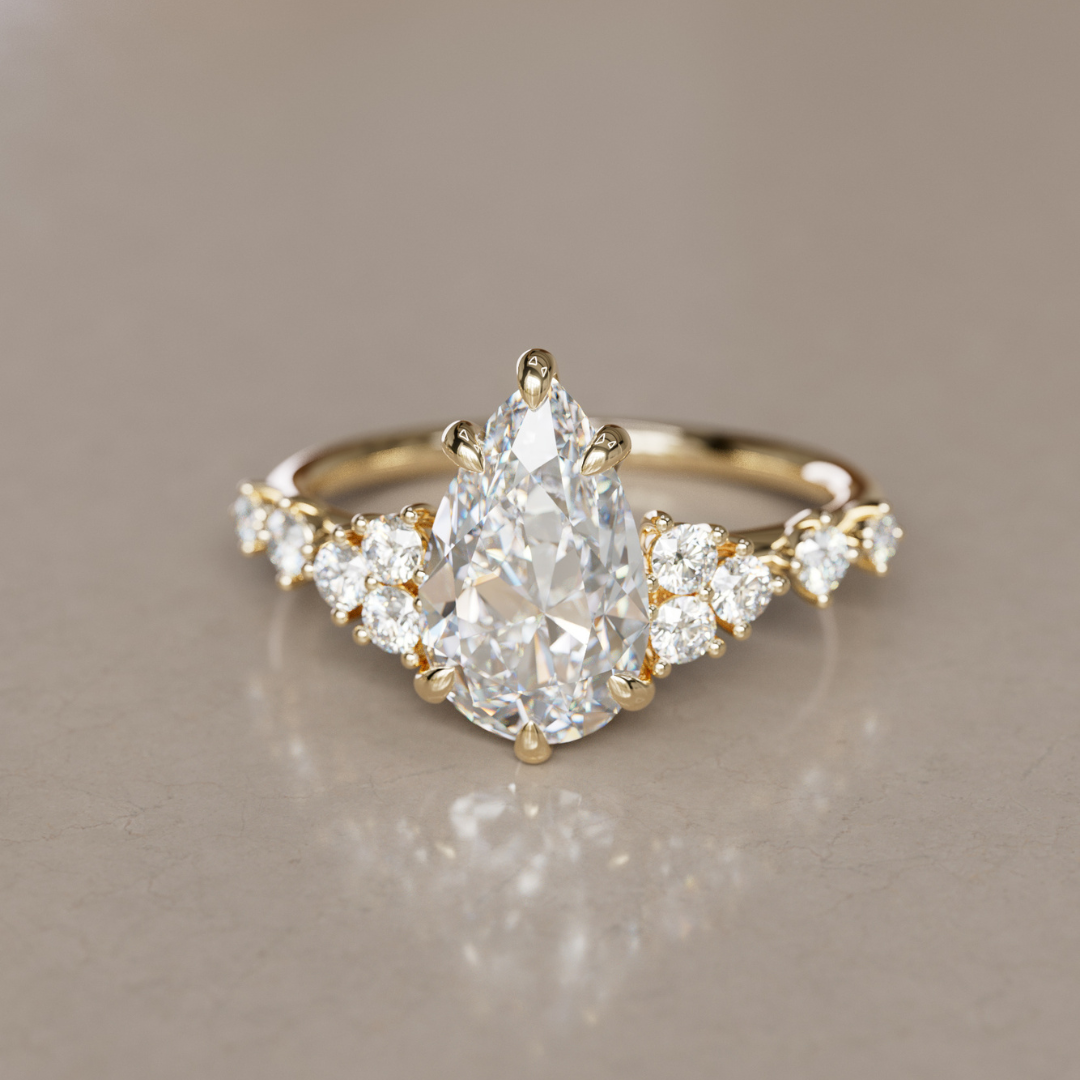 Olivia Pear Lab Diamond Unique Engagement Ring Nature Inspired By Valley Rose