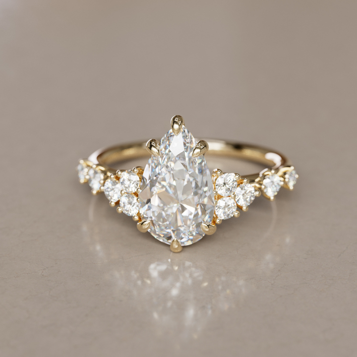 Olivia Pear Lab Diamond Unique Engagement Ring Nature Inspired By Valley Rose