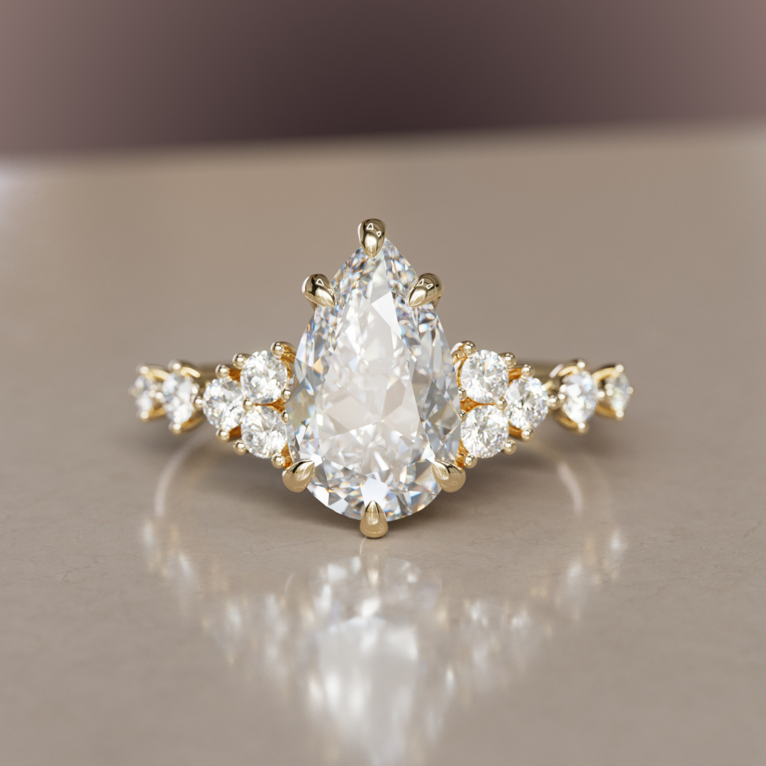 Olivia Pear Lab Diamond Unique Engagement Ring Nature Inspired By Valley Rose
