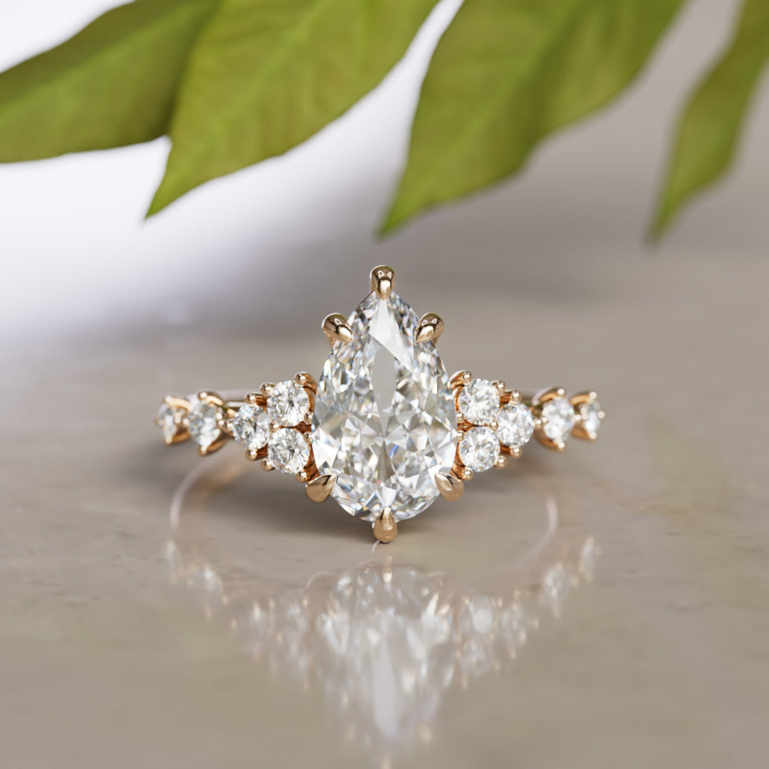 Olivia Pear Lab Diamond Unique Engagement Ring Nature Inspired (Setting Only)