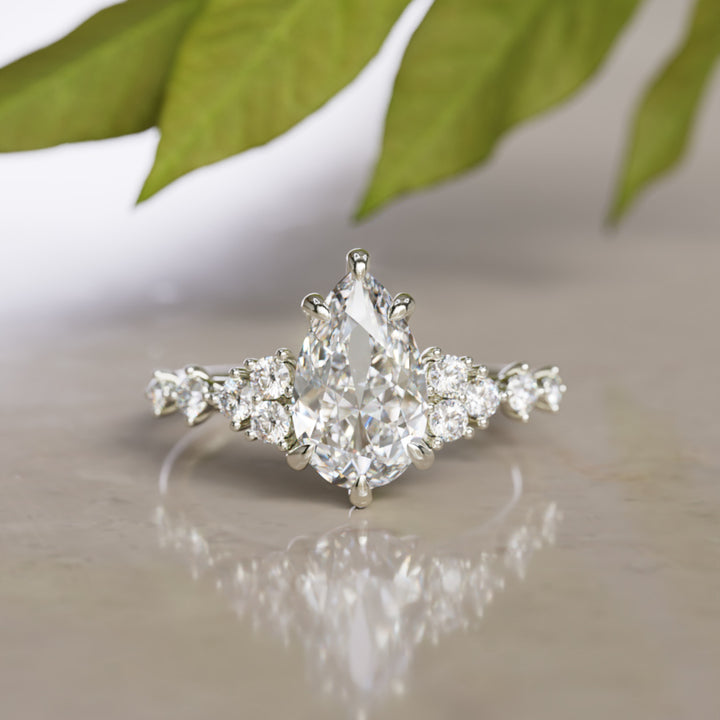 Olivia Pear Lab Diamond Unique Engagement Ring Nature Inspired (Setting Only)