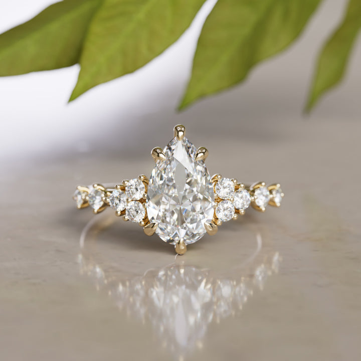 Olivia Pear Lab Diamond Unique Engagement Ring Nature Inspired (Setting Only)