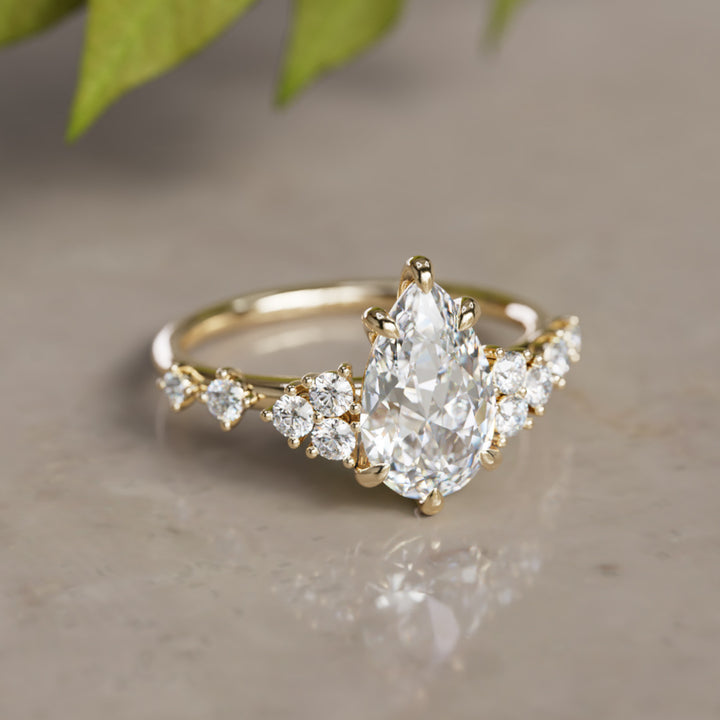 Olivia Pear Lab Diamond Unique Engagement Ring Nature Inspired (Setting Only)