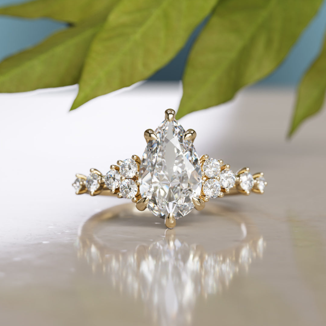 Olivia Pear Lab Diamond Unique Engagement Ring Nature Inspired (Setting Only)