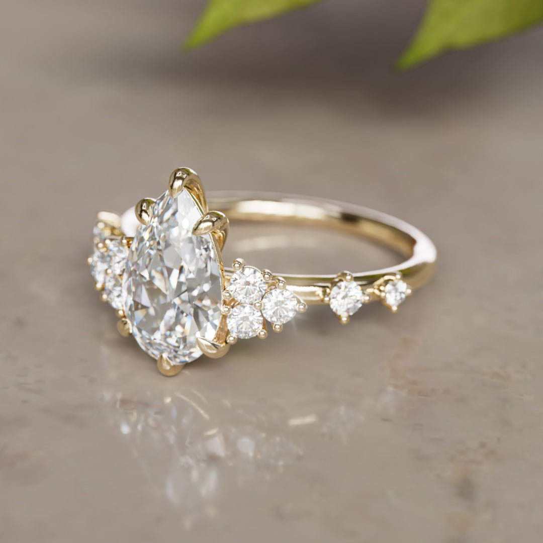Olivia Pear Lab Diamond Unique Engagement Ring Nature Inspired (Setting Only)