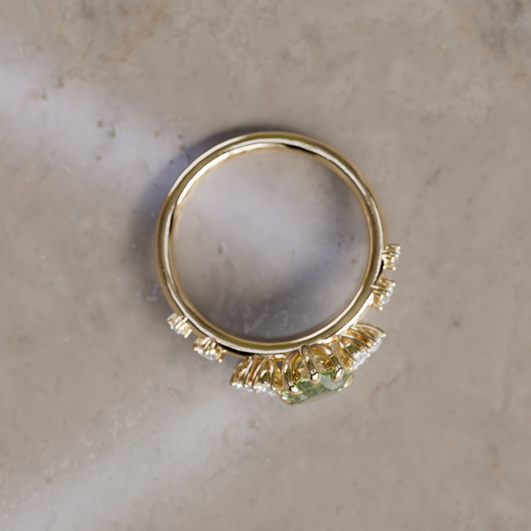 Olivia Pear Green Sapphire Unique Engagement Ring Nature Inspired (Setting Only)