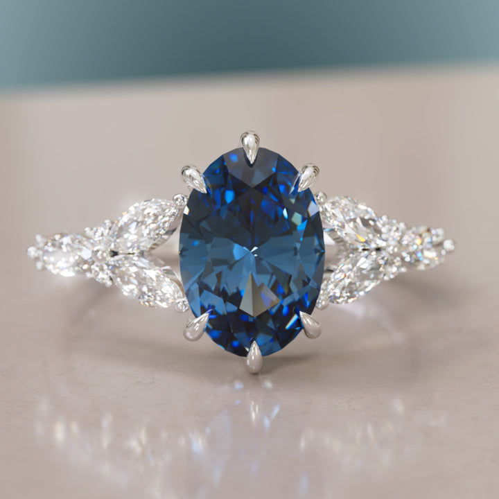 Orchid Oval Blue Sapphire Engagement Flower Ring Nature Inspired By Valley Rose