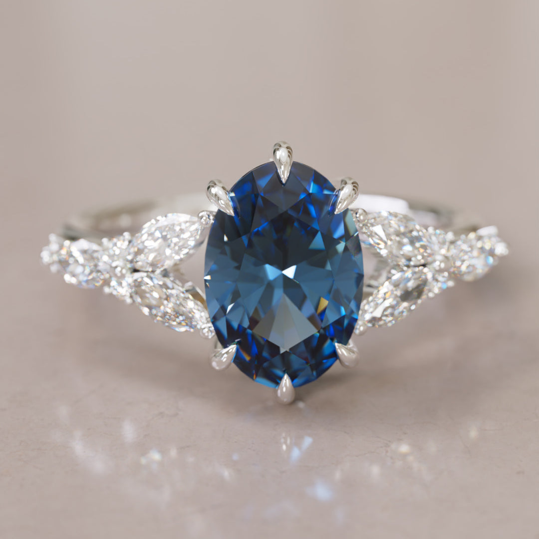 Orchid Oval Blue Sapphire Engagement Flower Ring Nature Inspired By Valley Rose