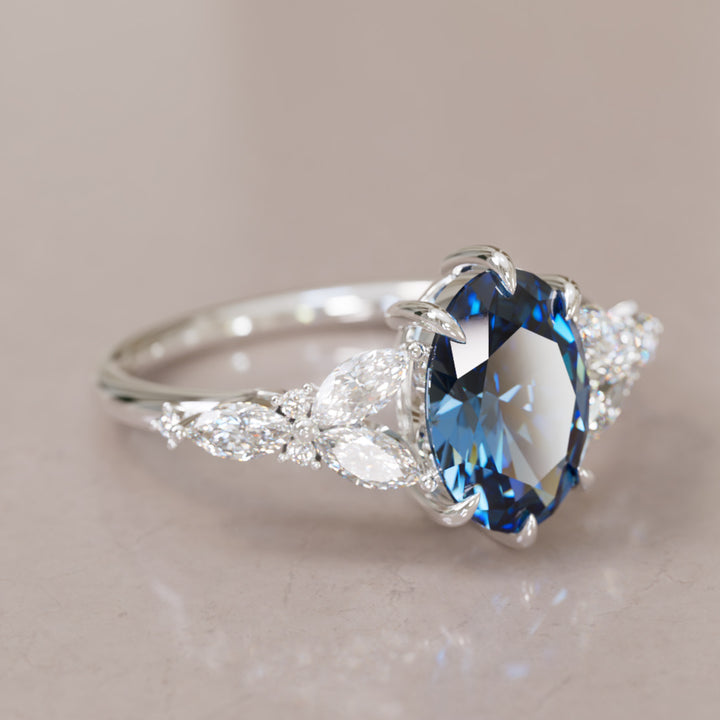 Orchid Oval Blue Sapphire Engagement Flower Ring Nature Inspired By Valley Rose