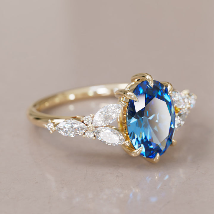 Orchid Oval Blue Sapphire Engagement Flower Ring Nature Inspired By Valley Rose