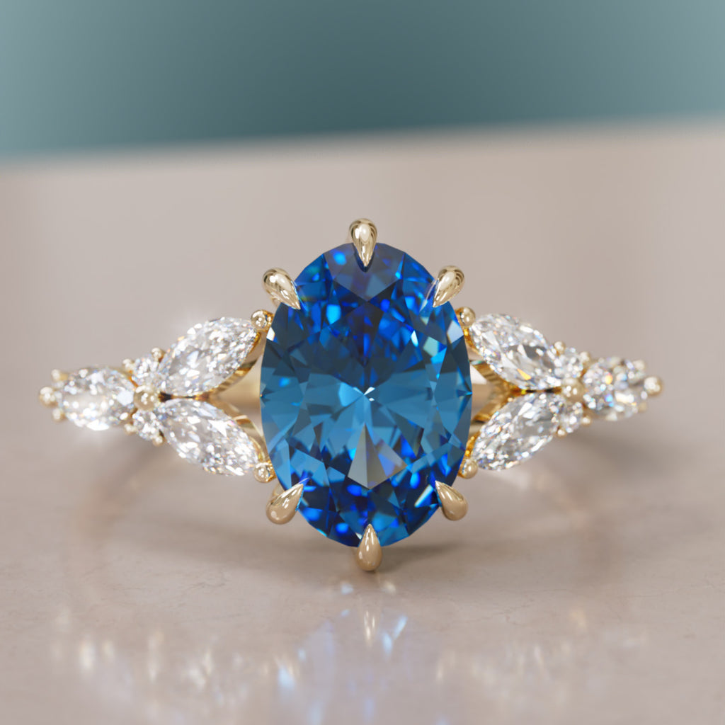 Orchid Oval Blue Sapphire Engagement Flower Ring Nature Inspired By Valley Rose