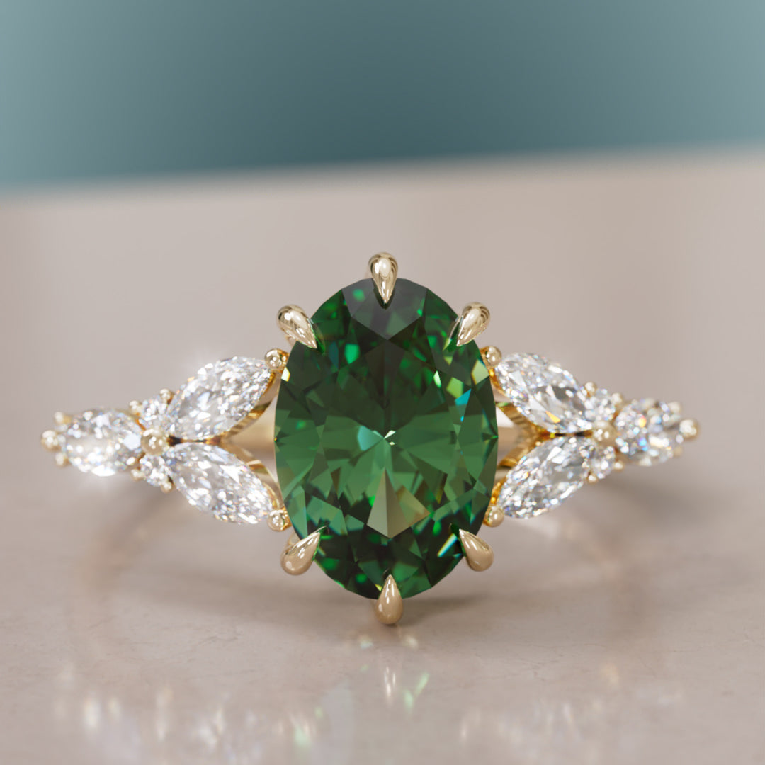 Orchid Oval Green Sapphire Engagement Flower Ring Nature Inspired By Valley Rose