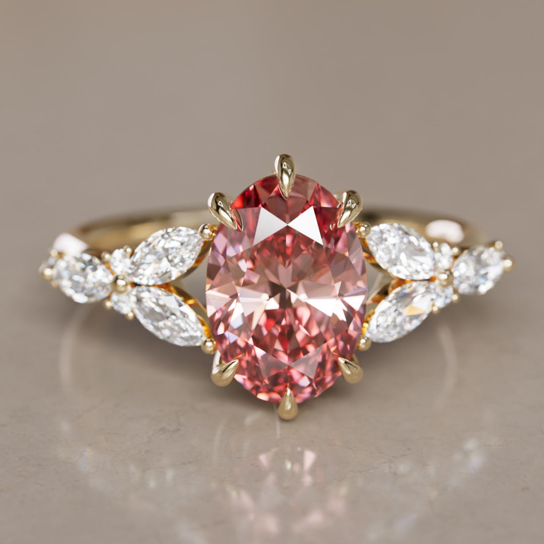 Orchid Oval Pink Lab Diamond Engagement Flower Ring Nature Inspired By Valley Rose