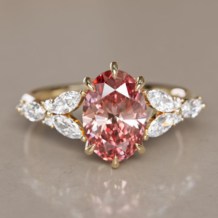 Orchid Oval Pink Lab Diamond Engagement Flower Ring Nature Inspired By Valley Rose